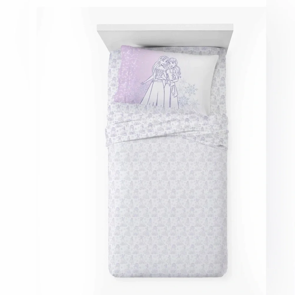 Frozen Winter Frost Adventures 3-Piece Twin Sheet Set, White & Purple, Disney